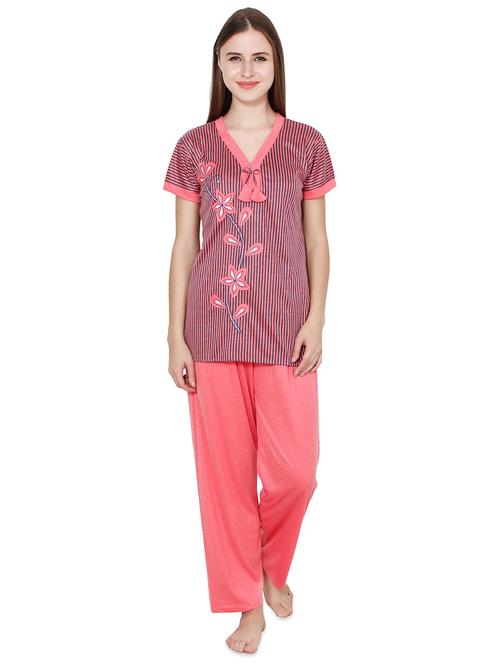 floral cut work striped nightwear set - 16502297 - Very Small Image - 1
