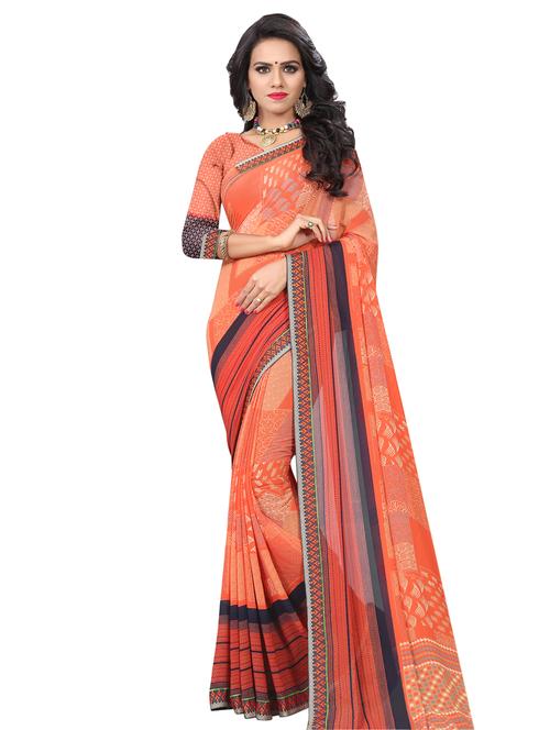 abstract printed saree with blouse - 16502313 - Very Small Image - 1