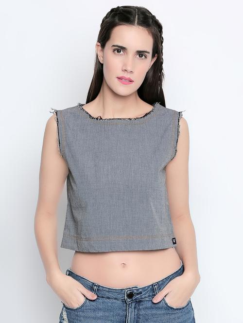 distress detail denim crop top - 16502420 - Very Small Image - 1