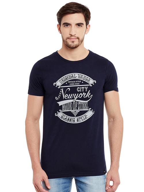 navy blue chest print t-shirt - 16502437 - Very Small Image - 1