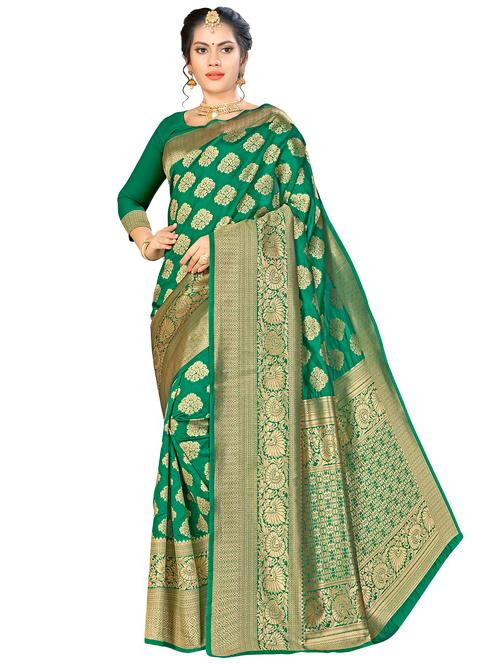 self-design banarasi saree with blouse - 16502446 - Very Small Image - 1