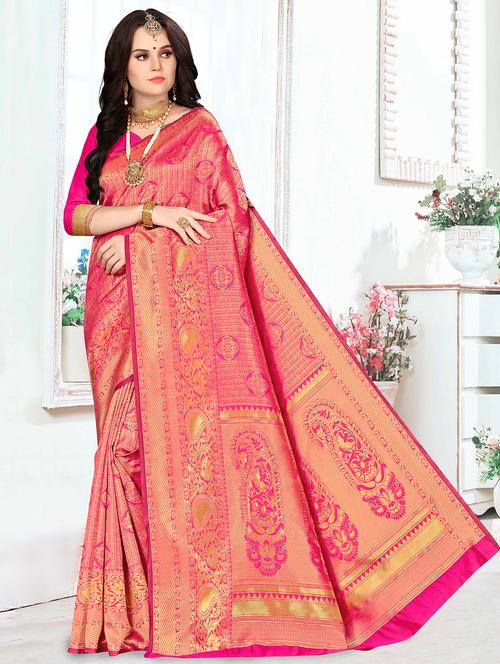 self design banarasi saree with blouse - 16502468 - Very Small Image - 1