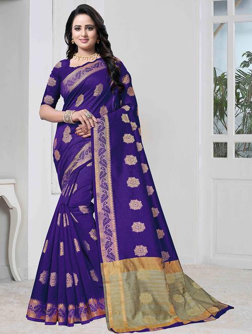self-design banarasi saree with blouse - 16502483 - Very Small Image - 1