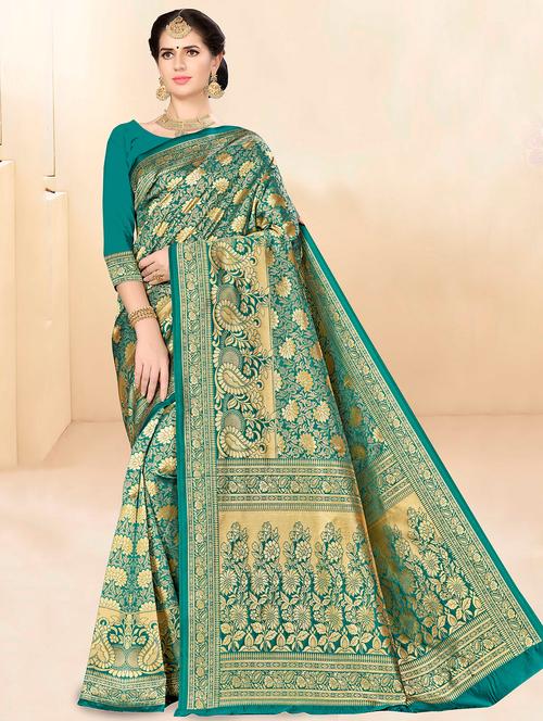 self design banarasi saree with blouse - 16502490 - Very Small Image - 1