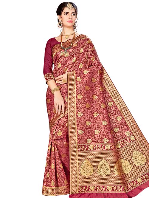 self design banarasi saree with blouse - 16502496 - Very Small Image - 1