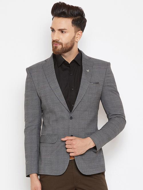 grey single breasted checkered casual blazer - 16503082 - Very Small Image - 1