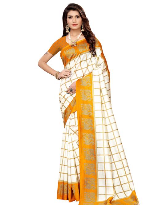 checkered printed saree with blouse - 16503120 - Very Small Image - 1