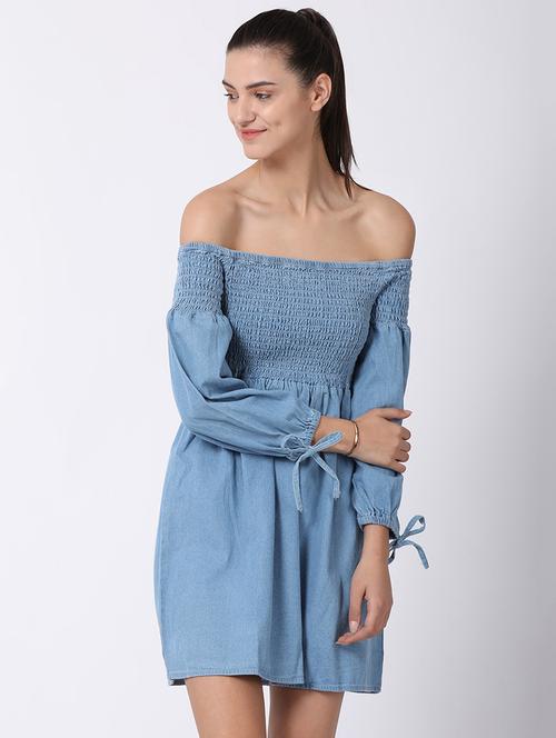 off shoulder smocked a-line dress - 16503676 - Very Small Image - 1