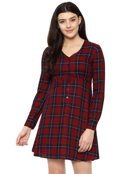 v-neck checkered a-line dress - 16504043 - Very Small Image - 1