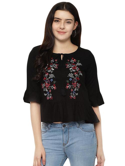 tassel tie up embroidered top - 16504126 - Very Small Image - 1