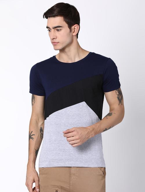 grey color block cut & sew t-shirt - 16505573 - Very Small Image - 1