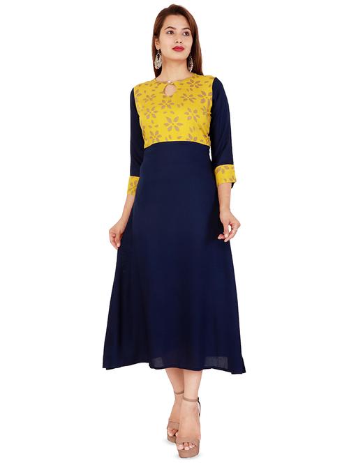 printed yoke a-line kurta - 16505961 - Very Small Image - 1