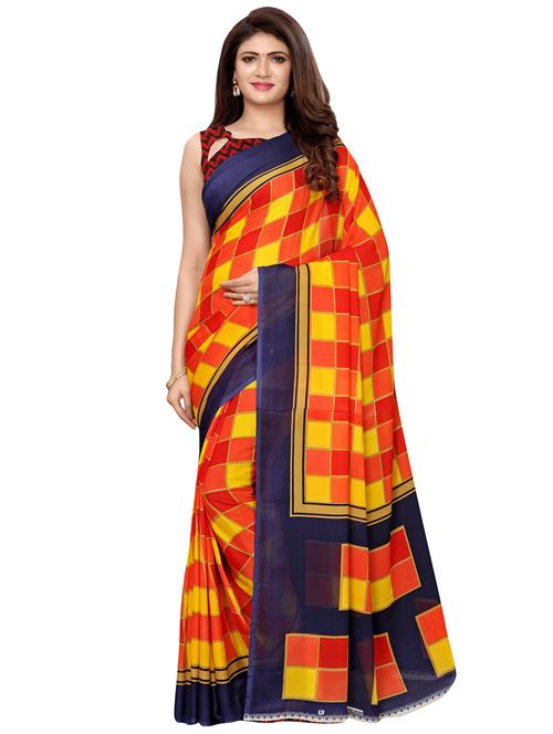 checkered printed saree with blouse - 16506200 - Very Small Image - 1