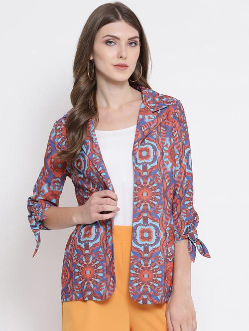 knot detail sleeved printed summer jacket - 16506746 - Very Small Image - 1