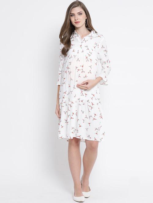 gathered bird print maternity dress - 16506773 - Very Small Image - 1
