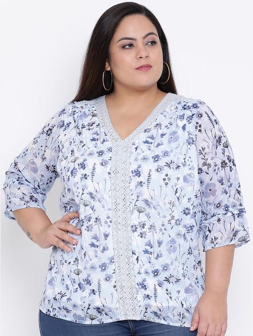 v neck lace insert floral plus top - 16506804 - Very Small Image - 1