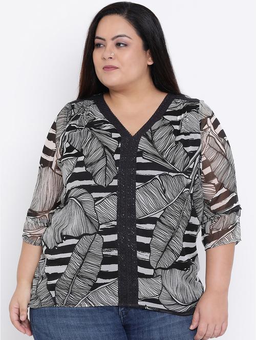 v neck lace insert striped plus top - 16506805 - Very Small Image - 1