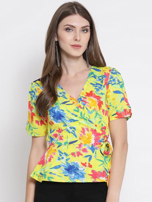 tie knot overlap neck floral top - 16506815 - Very Small Image - 1