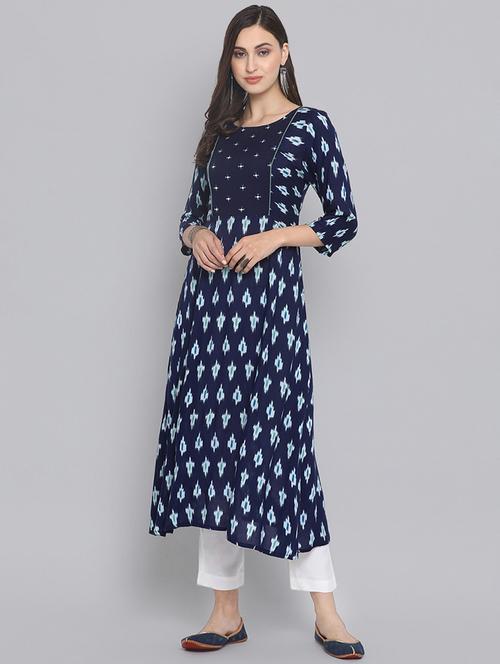 ikat print a-line kurta - 16506831 - Very Small Image - 1