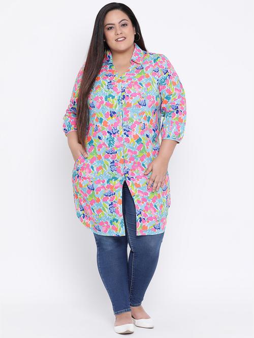 concealed placket curved hem plus shirt - 16506854 - Very Small Image - 1