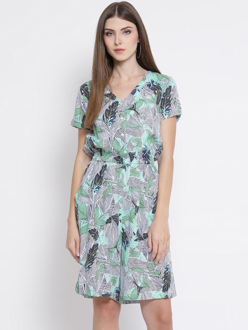 v neck leaf print jumpsuit - 16506881 - Very Small Image - 1