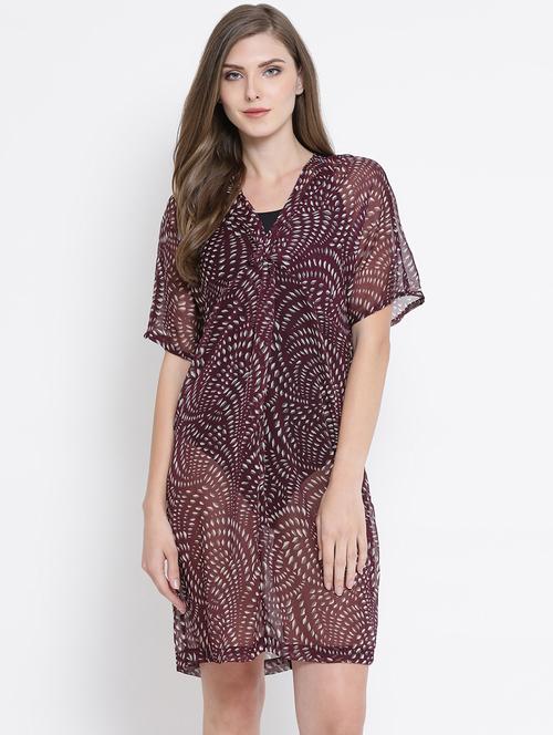 v neck abstract print coverup - 16507017 - Very Small Image - 1