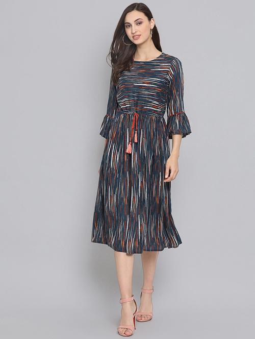 tie front bell sleeved flared dress - 16507421 - Very Small Image - 1