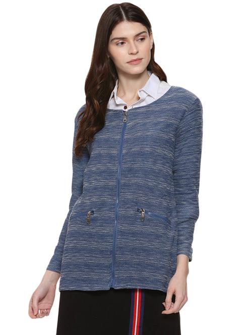 round neck zipper detail cardigan - 16507455 - Very Small Image - 1