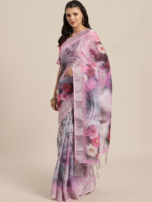 floral printed saree with blouse - 16508541 - Very Small Image - 1