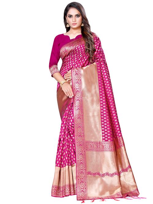 self-design banarasi saree with blouse - 16508560 - Very Small Image - 1