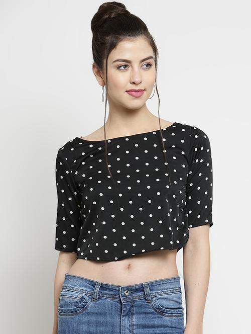 boat neck polka dot crop top - 16508895 - Very Small Image - 1