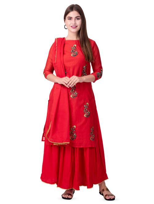 embroidered kurta sharara with dupatta set - 16509717 - Very Small Image - 1