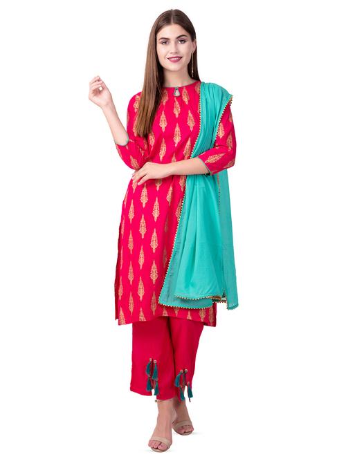 embroidered kurta palazzo with dupatta set - 16509723 - Very Small Image - 1