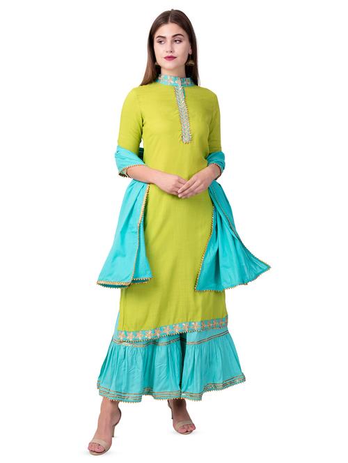 embroidered kurta sharara with dupatta set - 16509732 - Very Small Image - 1