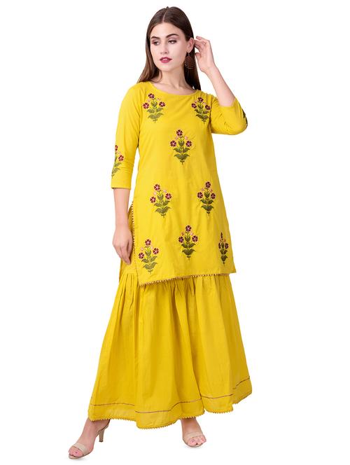 embroidered kurta sharara with dupatta set - 16509736 - Very Small Image - 1