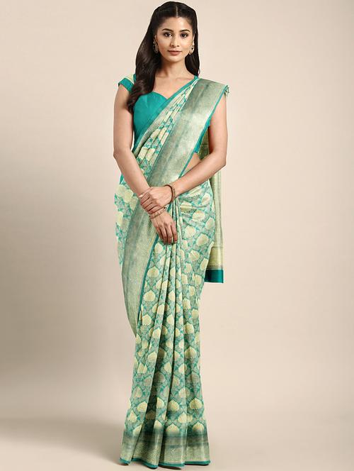 floral woven saree with blouse - 16510076 - Very Small Image - 1