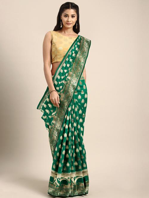 floral woven saree with blouse - 16510092 - Very Small Image - 1