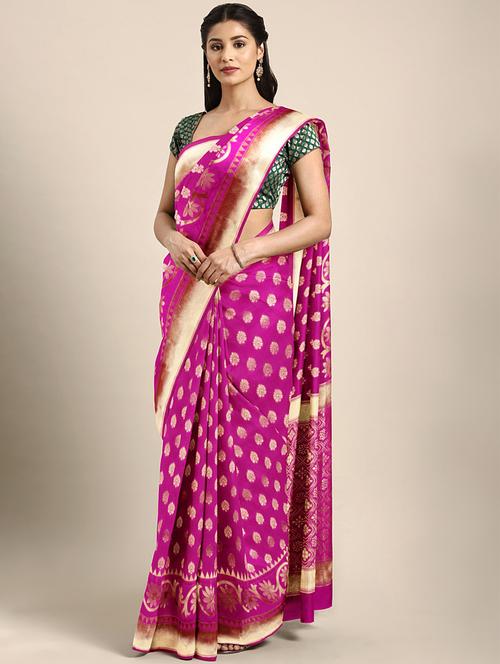 ethnic motif woven saree with blouse - 16510093 - Very Small Image - 1