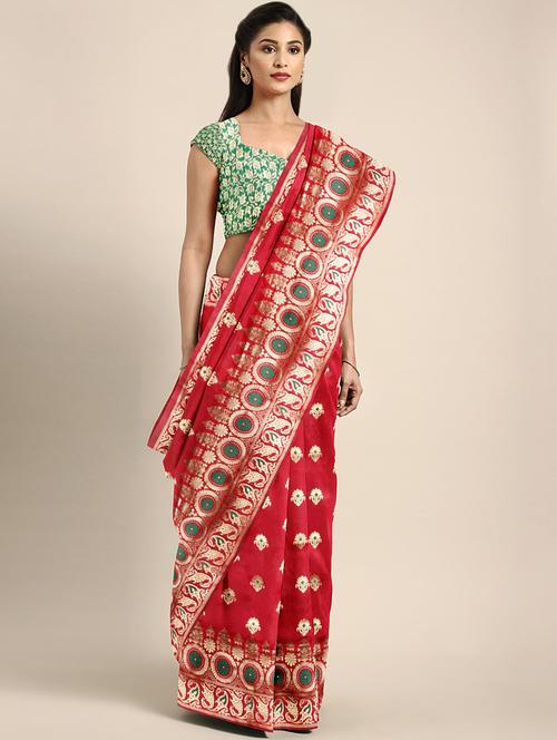 foil print woven saree with blouse - 16510125 - Very Small Image - 1