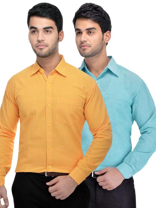 yellow and blue solid combo formal shirts - 16510197 - Very Small Image - 1