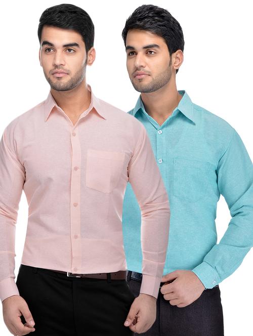 peach and blue solid combo formal shirts - 16510224 - Very Small Image - 1