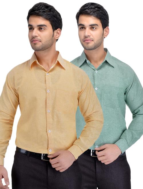 yellow and green solid combo formal shirts - 16510239 - Very Small Image - 1