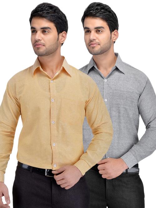 yellow and grey solid combo formal shirts - 16510240 - Very Small Image - 1
