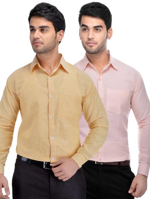 yellow and peach solid combo formal shirts - 16510244 - Very Small Image - 1