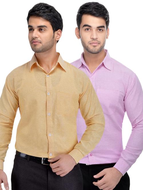 yellow and pink solid combo formal shirts - 16510245 - Very Small Image - 1