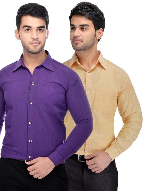 purple and yellow solid combo formal shirts - 16510246 - Very Small Image - 1