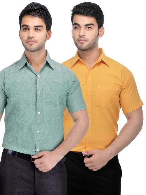 green and yellow solid combo formal shirts - 16510288 - Very Small Image - 1
