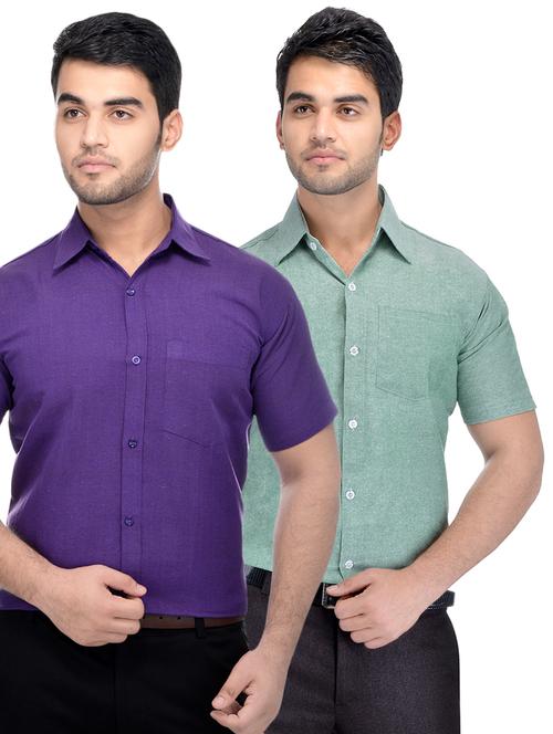 purple and green solid combo formal shirts - 16510293 - Very Small Image - 1