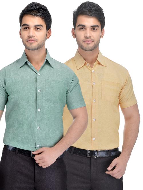 green and yellow solid combo formal shirts - 16510295 - Very Small Image - 1