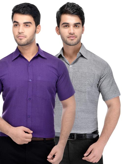 purple and grey solid combo formal shirts - 16510305 - Very Small Image - 1
